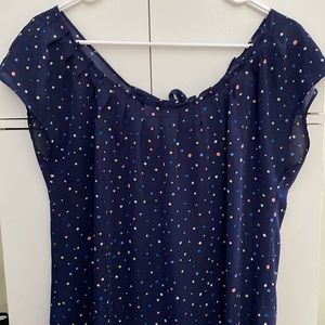 Navy Blue Blouse with Colorful Polka Dots